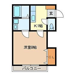 セラージュA 1階1Kの間取り