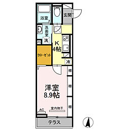 エクセレント東朝日町19 1階1Kの間取り