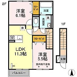 セジュールシンメイ 2LDKの間取図画像