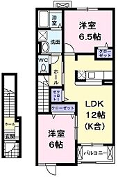 ファイン・ヒルB 2LDKの間取図画像