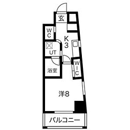 AZUR YABACHO 3階1Kの間取り