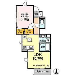 グランツ本郷台 1階1LDKの間取り