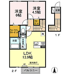 クレセール三谷 2LDKの間取図画像