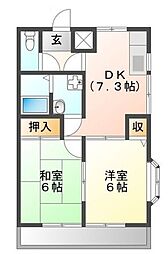 ベル牛久保 2階2DKの間取り