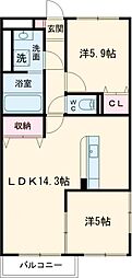 オーシャンロードタウン6 2LDKの間取図画像