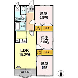 ＰＥＡＲＬ浜田 2階3LDKの間取り