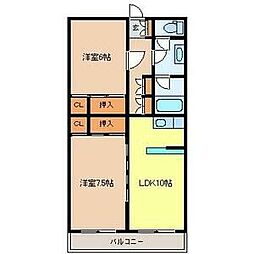 ロイヤルコート安田 3階2LDKの間取り