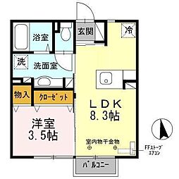 ヴィラ・モンテローザ　Ａ 2階1LDKの間取り