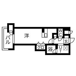 プレジール三ノ宮3 ワンルームの間取図画像