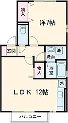 グランモア佐竹B棟 1LDKの間取図画像