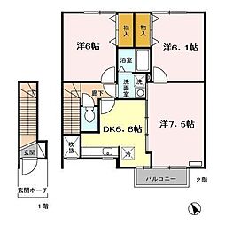 インサイドヴィレッジ大住B棟 3DKの間取図画像