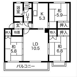 コーポワカサ 3LDKの間取図画像