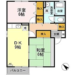 サンライズ勝間田2A 2DKの間取図画像
