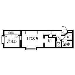 ロワ・ボヌール 3階1LDKの間取り