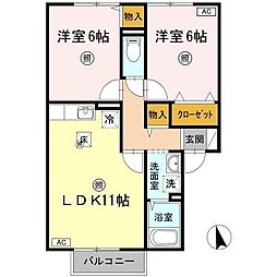 ビバーチェやまは奈B 2LDKの間取図画像