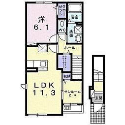 ヒルサイドユピテル2 1LDKの間取図画像