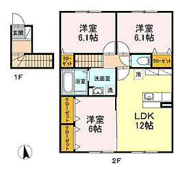 グランモア緑　Ｂ 2階3LDKの間取り