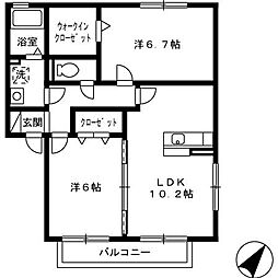 パークハイムA 2LDKの間取図画像
