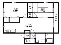 フィールド・ハイム 2階2LDKの間取り