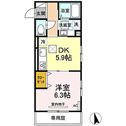 Lungo la ferrovia.307(ルンゴラフェロヴィーア.307) 1階1DKの間取り