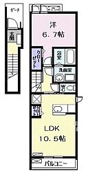 Ｋ．Ｎコンプレーション　III 2階1LDKの間取り