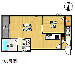 グランティックケーワン 1LDKの間取図画像