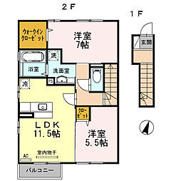 アムール常盤 2階2LDKの間取り