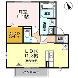 クレール・ヴィラージュIII 2階1LDKの間取り