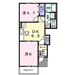 フレヴェール 2DKの間取図画像