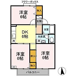 グリューネハイツD棟 3DKの間取図画像