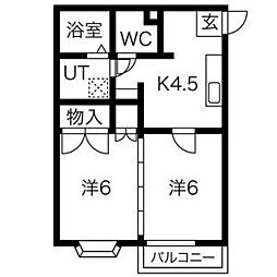 センチュリーハウス津志田B 2Kの間取図画像