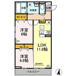 銀河タウンE 2LDKの間取図画像