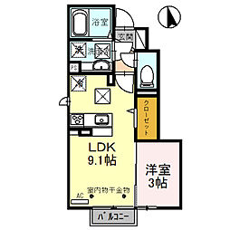 ボヌール　アバンセ 1階1LDKの間取り