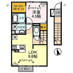 ボヌール　アバンセ 2階1LDKの間取り