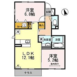 サニーガーデン瓜破B 2LDKの間取図画像