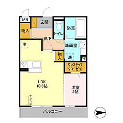 JR上越線 井野駅 徒歩14分の賃貸マンション 2階1LDKの間取り
