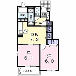 ダンケシェーンB 2DKの間取図画像