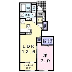 リヴァーサB 1LDKの間取図画像