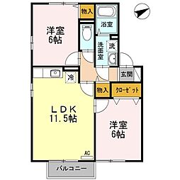 シーコートなかまちA 2LDKの間取図画像
