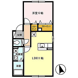 グランモア奥野 1階1LDKの間取り