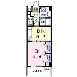 バーバリー・ヒル 1DKの間取図画像