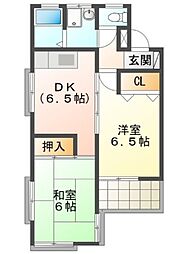 ドミール92 3階2DKの間取り