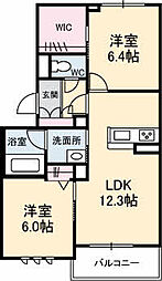 シャーメゾンアルタミラ府中 2階2LDKの間取り