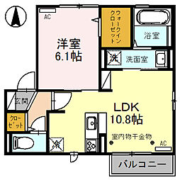ブランメールT 2階1LDKの間取り