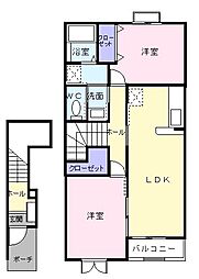 アパルトマンスタシオンB館 2LDKの間取図画像