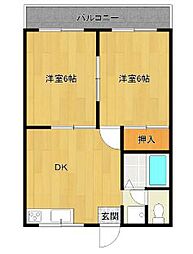 サンパレス西新町D 2DKの間取図画像