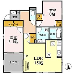 プレジール美沢F 2LDKの間取図画像