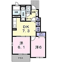 サニーデイ・コート　Ｃ 1階2DKの間取り