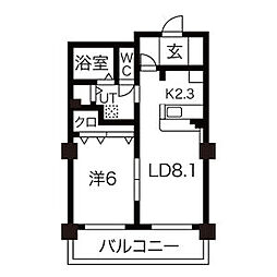 HGS山鼻 8階1LDKの間取り