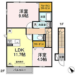 D-roomちよだ 201 2階2LDKの間取り